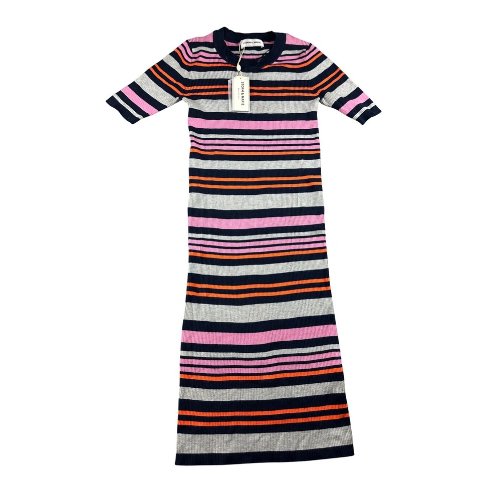 Storm & Marie Nap Dress Women S Multi Total Eclipse Striped Ribbed Knit Midi‎